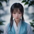 香蕉视频内容运营总监王晓雨证件照，活泼开朗，薄荷绿色调背景，短发利落